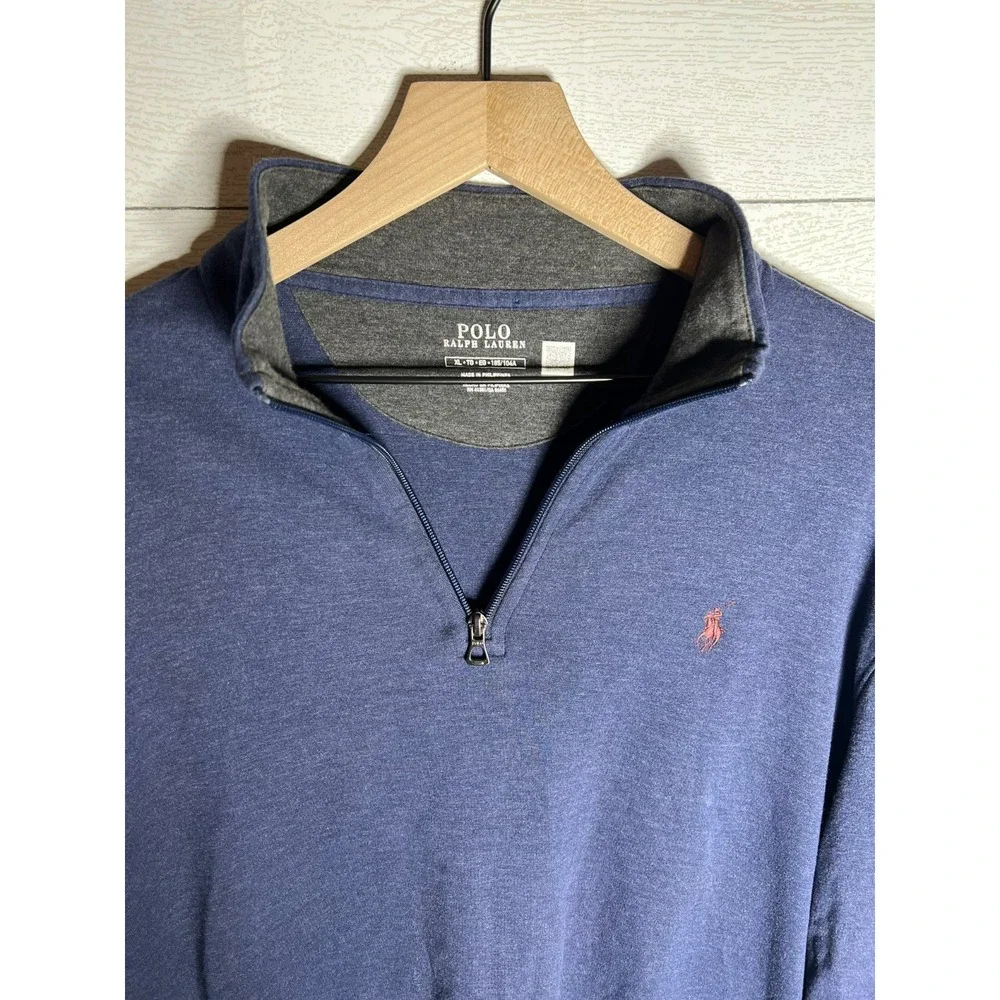 Polo Ralph Lauren XL Men's Quarter-Zip Pullover Sweatshirt Navy Blue Red Pony